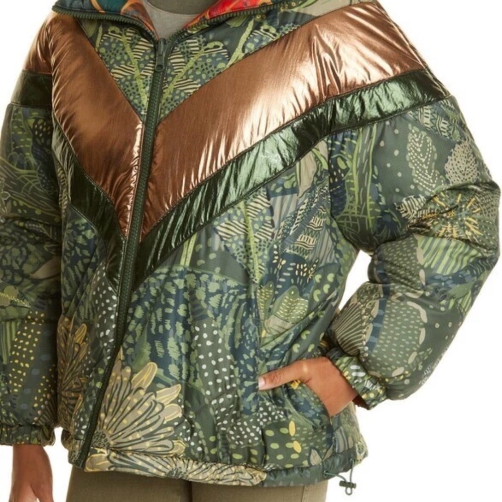 Farm Rio Green Cool Leopard Reversible Puffer jacket XL